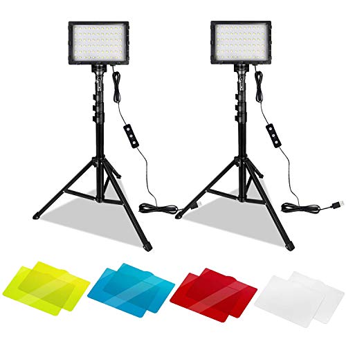 LZQ Videoleuchte LED 2 Pack Dimmbares 5600K USB-LED-Videolicht Fotolicht Fotografie Beleuchtung mit verstellbarem Stativ Farbfilter für Farbenfroh Beleuchtung Produktporträt YouTube-Videofotografie