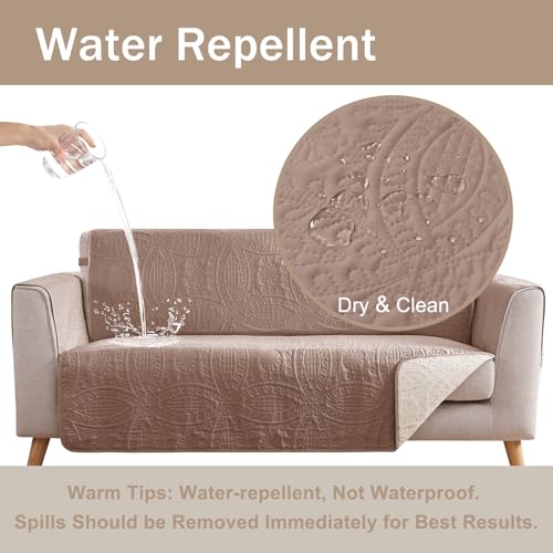 Image of Loveseat Covers for 2 Cushion Couch, Water-Repellent Slip Covers for Sofa, Machine Washable Love Seat Quilted Couch Covers, Pet Friendly Loveseat Slipcovers (Loveseat 48 inch, Dusty Pink)