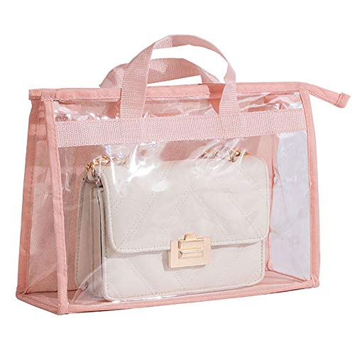 FOReverweihuajz Handtasche Geldbörse Storage Organizer Transparente Anti-Staub-Abdeckung Tasche Mit Griff Platzsparende Aufbewahrungstasche Mit Reißverschluss Und Griff Für Hängenden Schrank Rosa S Cover
