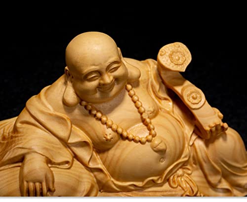 Estatua de Buda Feliz tallada a mano en madera sólida miniatura 3