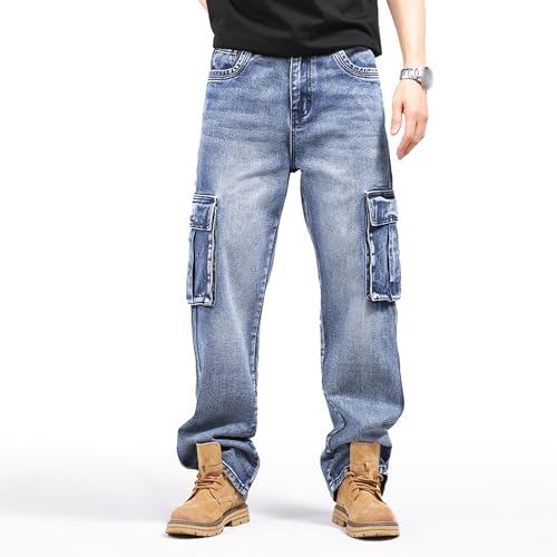 Baggy Jeans Cargo Denim Pants for Men Loose Fit Stretch Wide Leg Casual Fashion(Taller Long Version)2