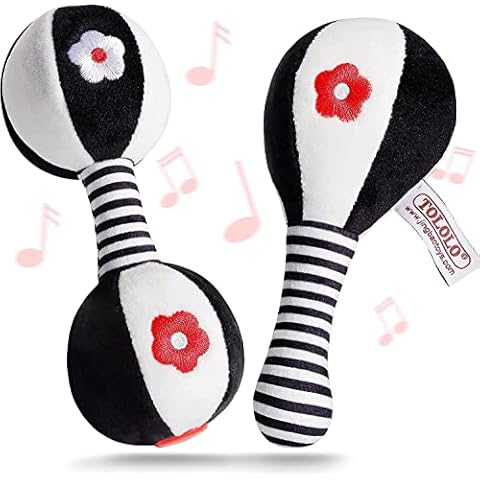 Jadyon Baby Sensory Soft Rattle Toy, Black and White Sensory Toys Maracas Hand Rattles, Rattles Shaker Baby Instruments Sensory Toy, Montessori Educational Toys for Baby 0 3 6 9 12 Months (A) Cover