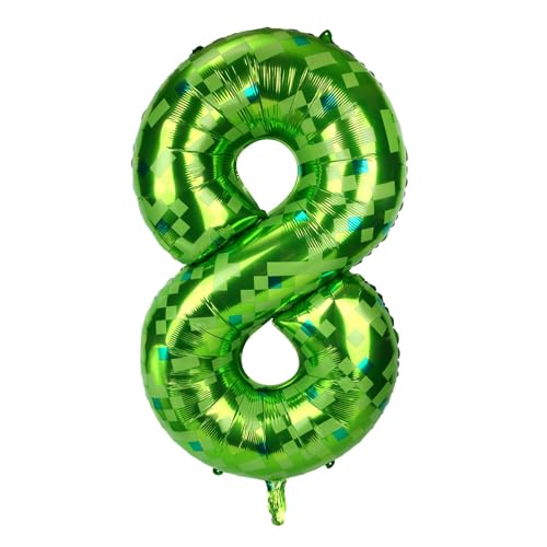 Pixel Globos Numeros Verde, 101cm Gran Globos Cumpleaños Numeros Verde con Diseño de Pixel Decoración para Fiestas Temáticas Cumpleaños Aniversario Juegos (8)
