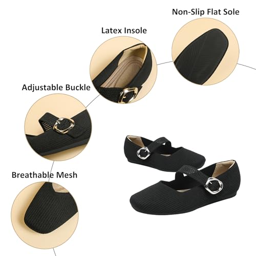 Women’s Knitted Square Toe Mary Jane Flats Adjustable Strap Softsole Ballet Shoes with Arch Support Comfortable Office Dressy Flats3