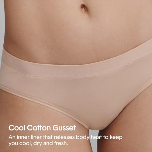 Image of Tommy John Women's Underwear, Lace Thong, Soft Second Skin Stretchy Fabric Cute Breathable Comfortable Seamless Thong No Show Panties for Women, Maple Sugar, X-Small, 3 Pack