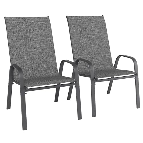 Image of Patio Chairs Set of 2, Outdoor Dining Chairs Stackable for All Weather, Breathable Metal Modern Outside Furniture Chair for Pool Side, Garden, Backyard Deck, Dark Grey