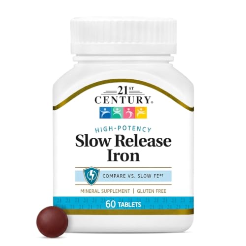 21st Century Slow Release Iron 45mg Tablets, Gentle on Stomach, 60 Count