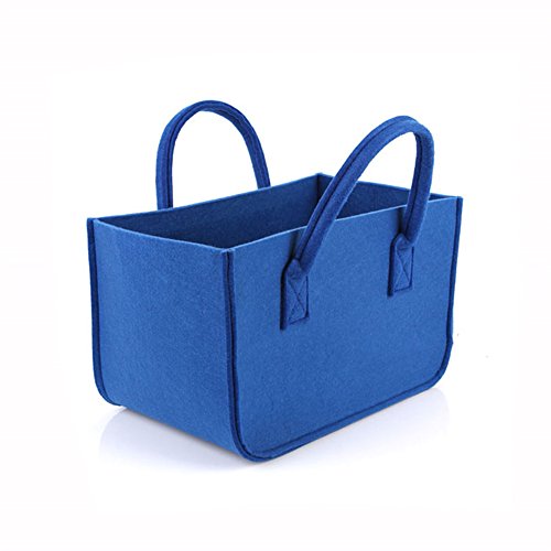 Panier à linge, Sac en feutre, Sac de cheminée, HomeYoo panier à bûches bois sac de rangement, Panier sac bûches en feutre porte avec Poignée pour le Transport de Bois, Faire du Shopping, etc (Bleu)