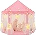 CUBNBUD Pink Princess Play Tent for Kids, Castle Playhouse for Girls with Large Moon Star Lights, Toddler Children Indoor and Outdoor Games Tent, 55