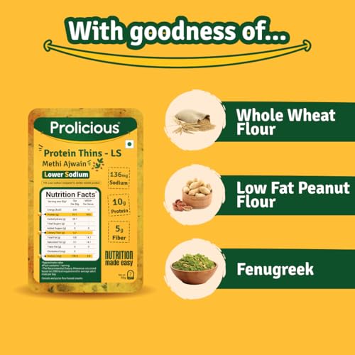 Image of Prolicious High Protein High Fiber Methi Ajwain Thins| No Plam Oil |Low Salt | Ideal for weightloss & PCOS | Healthy Snack | Single Pack 50g