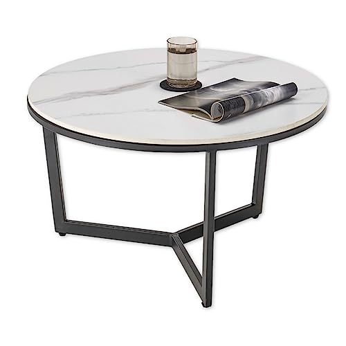 Stella Trading Harper Centro Redonda, Color Blanco, Mesa Moderna para salón con Placa de cerámica y Estructura de Metal, 70 x 38 x 70 cm