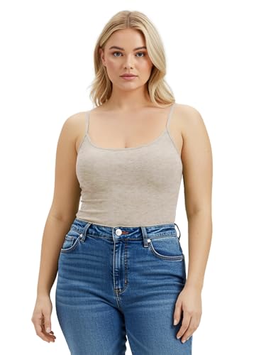 Emmalise Clothing Women's Basic Casual Plain Long Camisole Cami Top Tank, Oat, X-Large