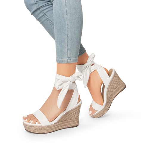 Image of DREAM PAIRS Women's Espadrille Wedge Sandals | Espadrilles wedges tie lace up sandals,Ankle strap platform dressy shoes,Comfortable open toe sandals