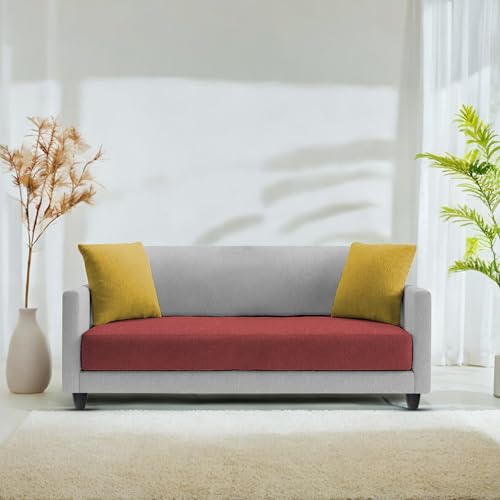 Image of Casaliving Dominic 2 Seater Sofa Set for Living Room (Maroon Grey Fabric) Premium Fabric Sofa