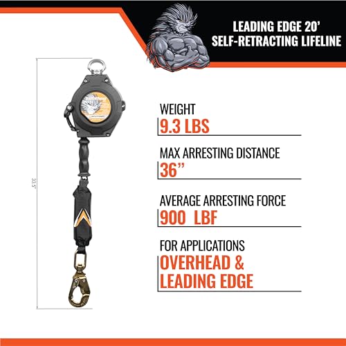 Image of Malta Dynamics Edgehog Self Retracting Lifeline - 20' Leading Edge Fall Protection Yoyo Cable, Class 2 Retractable Lanyard with Quick-Action Brake, OSHA and ANSI Compliant Safety Lanyard