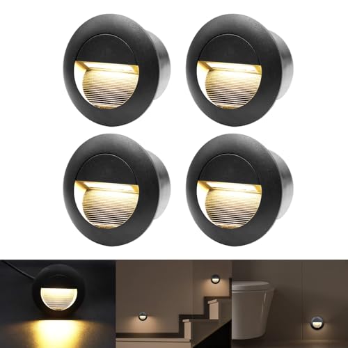 FWoche Juego de 4 lámparas led empotrables de pared, Luces Empotrables Para Escalones, 65mm, aluminio, redondas, 230V, 3W,...