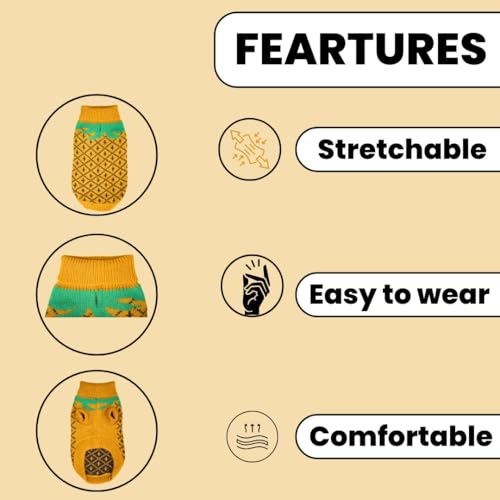 Image of Lulala Turtleneck Dog Sweater - Winter Coat Apparel Classic Cable Knit Clothes with Leash Hole for Cold Weather, Ideal Gift for Pet (Yellow, 8 Inch)