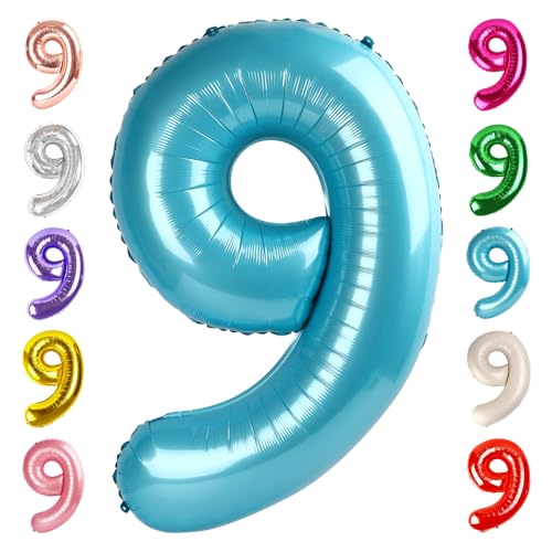 Image of 9 Balloon Numbers Birthday Decorations, 40In Pearl Blue Balloons for Party | Eye-catching Appearance, Perfect Decorative Centerpieces, Convenient Self-sealing Structure, Widely for Various Occasions