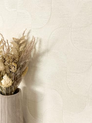 NEWROOM Papel pintado Blanco Muestra Tejido no Tejido - Glamour Crema Nacarado Estructura Brillo Moderno