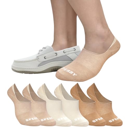 Sperry Mens 6-Pack Arch Hugger No Show Socks Non-Slip Ultra Low Cut Invisible Liners with Heel Grip Tan 6-12