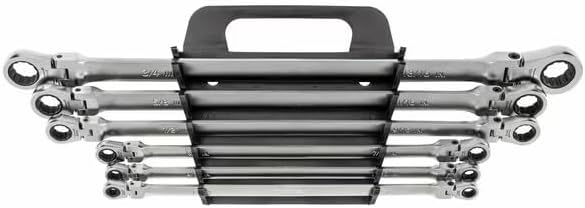 Long Flex Head 12-Point Ratcheting Box End Wrench Set with Holder, 6-Piece 1/4-13/16 in., Mfr: WRB96200-A