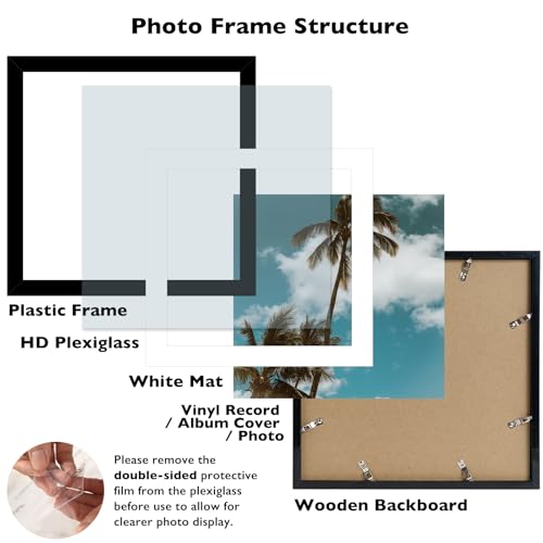 Image of JCJMY 12.5x12.5 Vinyl Record Frame with 10x10 Mat for Vinyl Record Album Cover Poster, Display Picture 10x10 with Mat or 12.5 x 12.5 Without, Wall Hanging Record Frame with Plexiglass, Black