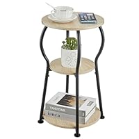 ZEXVIDA Round End Table, 3-Tier Nursery Side Table Wood, Round End Tables for Living Room, Corner, Office, Bedroom, Coffee Side Tables for Small Spaces Natural Oak + Classic Black