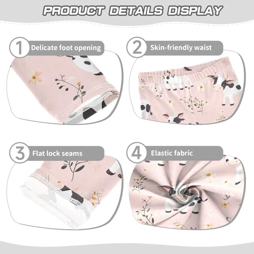 Wusikd Cows Pink Girls' Leggings Toddler Doodles Cute Kids Yoga Pants Dance Active Tights 4T3