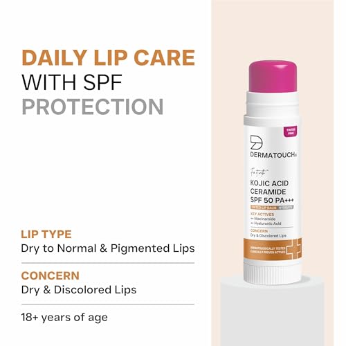Image of DERMATOUCH Kojic Acid Ceramide SPF 50 PA+++ Tinted Pink Lip Balm - 5g | Moisturizing • Sun Protection • Nourishing | Reduces Pigmentation & Heals Dry Lips