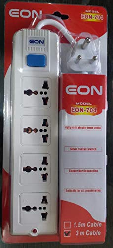 EON 704 Extension Board 4 Socket Spike Guard with 3 Meter Cable/Wire