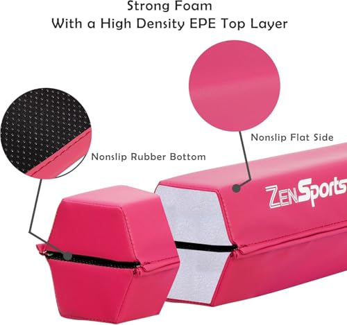 ZENY 6ft Folding Gymnastics Balance Beam Foam Floor Balance Beam Bar with Anti-Slip Base Walking Beams Home Gymnastics Equipment for Kids Adults (Pink)
