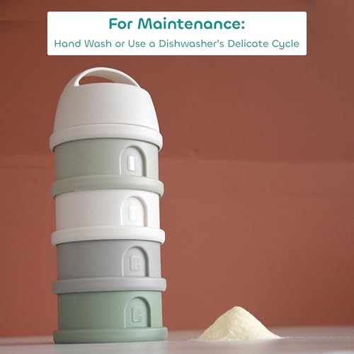 Image of Beaba Stacked Formula Container - Airtight Multifunctional Storage Container for Storing Milk Powder and Baby Food, 4 Interchangeable Compartments, Microwave Safe, Travel Friendly, Cotton & Sage Green