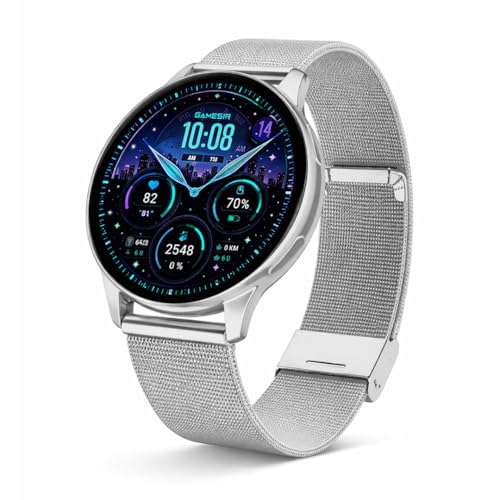 Image of GameSir Evo Vista Smartwatch, 1.39 inch HD Round Display, Bluetooth Calling, Heart Rate & SPO₂, 100+ Sports Modes, IP67, Long Battery Life for Men & Women (Millanese Silver)