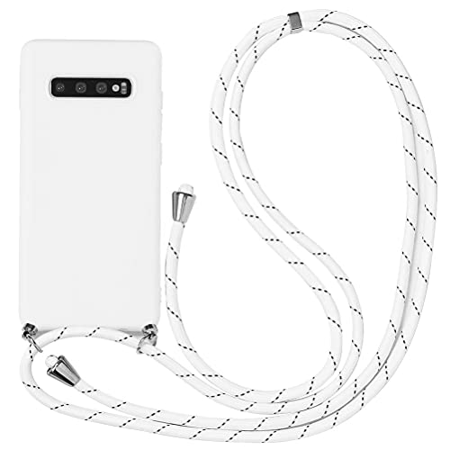 Yoedge Funda con Cuerda para Samsung Galaxy A70 6,7', Blanco TPU Silicona Mate Case con Lindo patrón Dibujos Animados con Colgante Ajustable Correa de Cordón Cárcasa para Samsung A70, Blanco