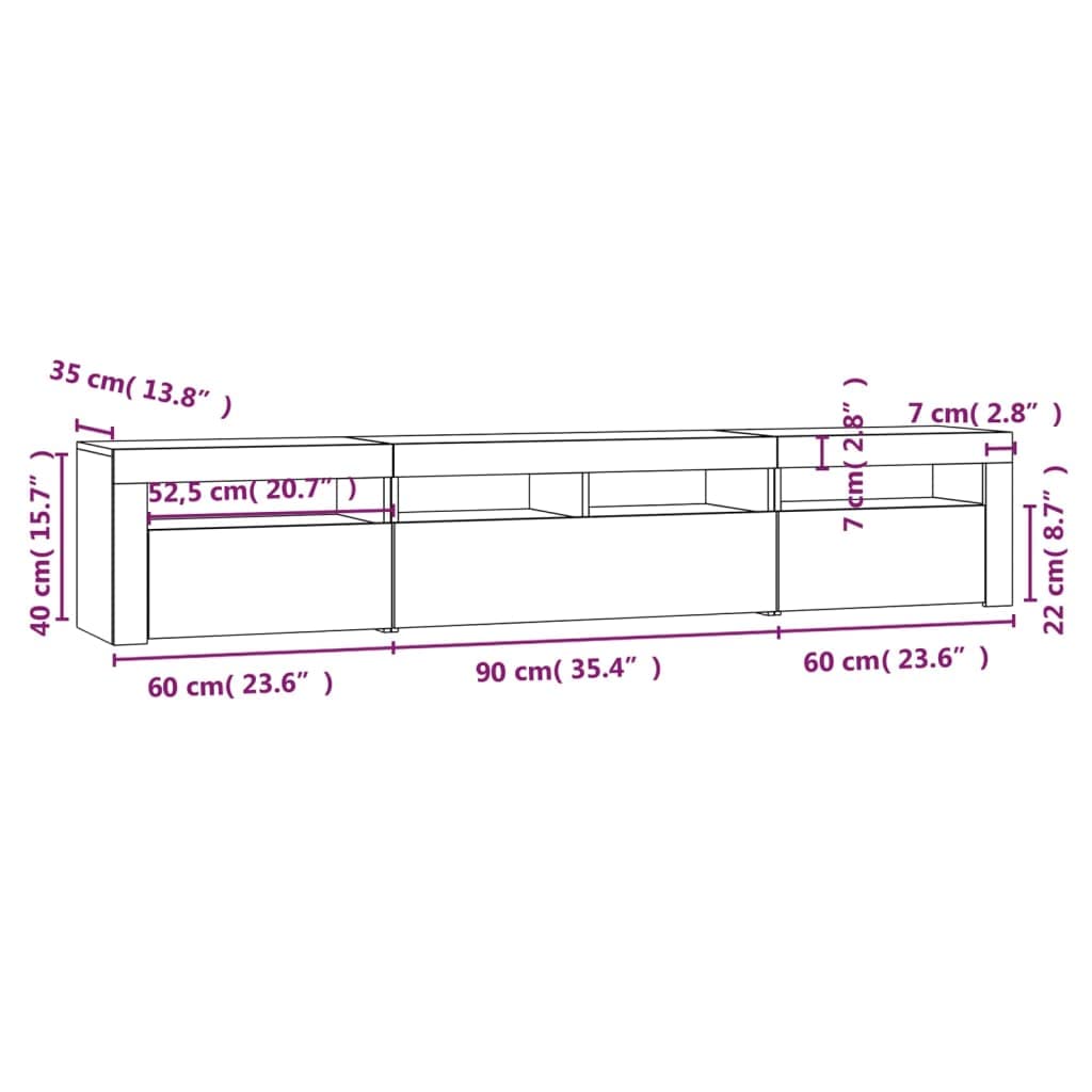 vidaXL Mueble de TV con Luces LED Roble Sonoma 210x35x40 cm