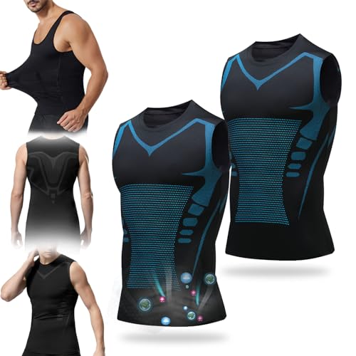 Vitaboost Compression Shirt, Version Ionic Shaping Sleeveless Vest, Men's Sleeveles Shaping Vest Fitness Sports Shirt (2PCS-D,L)