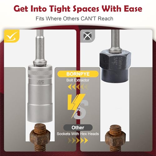 Image of 33mm Deep Reach Bolt Extractor Kit, with 3 /8, 1 /4 Inch Adapter, Ez Out Deep Broken Lug Nut Removal Socket Set, Easy-Out Spark Plug Remover Tool, for Stripped Rusted Bolts, Stud, Nuts Screw (32-Pieces)