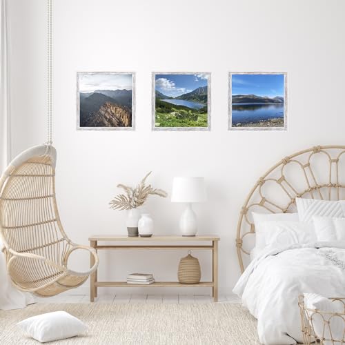 Image of JCJMY 6x6 Picture Frame for Wall Hanging or Tabletop, Wall Mounting Horizontally or Vertically, 6 x 6 Square Wall Gallery Poster Photo Frame with Shatter Resistant Plexiglass, Rustic White