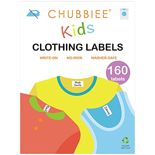 Image of All Purpose No-Iron Kids Clothing Labels, Self-Stick Write-On Fabric Labels for Camp, School, Daycare, Nursing Care, Toys, Organizing, Washer & Dryer Safe, Pack of 160