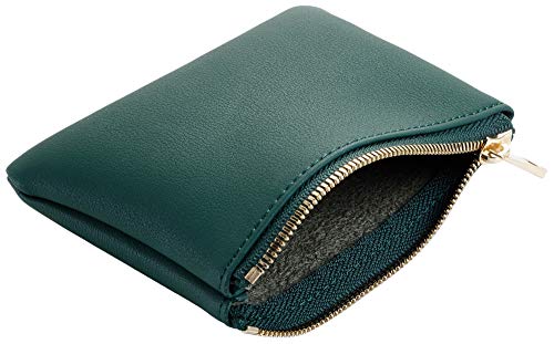 Image of Chelmon Vegan Leather Coin Purse Pouch Change Purse With Zipper For Men Women, Green Coal, Minimalist