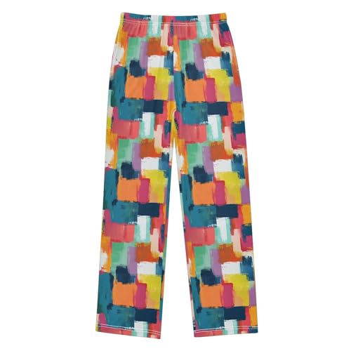Pajama Pants Colorful Block Geometric Pattern PJ Bottoms Sleepwear Lounge Sleep Pant with Pockets