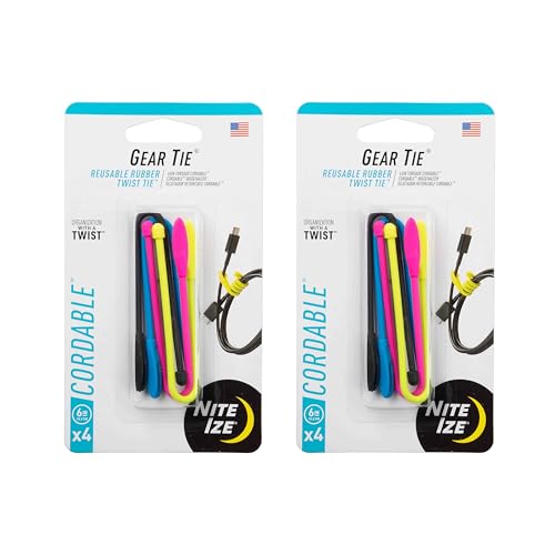 Nite Ize Gear Tie Cordable Twist Tie - Flexible Ties for Cord Management - Reusable Rubber Twist Ties for Wires - Waterproof & UV Resistant - Assorted Colors - 6-inch 8 Count (2 Pack)