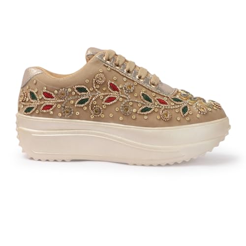 Image of Vendoz Women Hand Embroidery Wedding Party Bridal Sneakers 4032