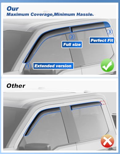 Image of Extra-Thick Window Rain Guards Fit for Ford F150 2015-2026 SuperCrew & 2017-2026 Raptor /F-250 /F-350 /F-450 /F-550 Super Duty SuperCrew Full Size Window Deflectors Window Vent Visors Shades
