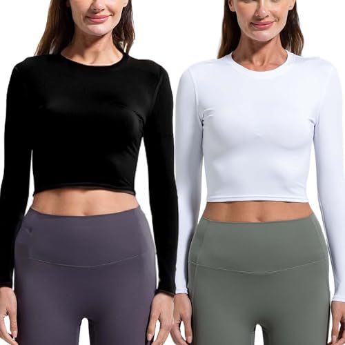 YUSHOW 2er Pack Sportshirt Damen Langarm Compression Shirt...