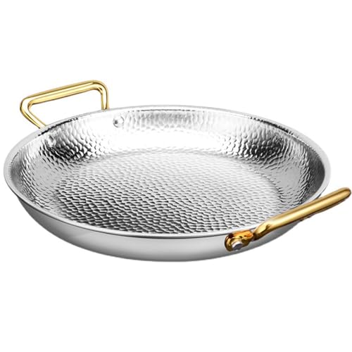 CHCWR Sartén de Paella española sartén sin Recubrimiento con sartén de Plancha de Doble manguero sartén sólapa Martinea para acampar/plata/34 cm
