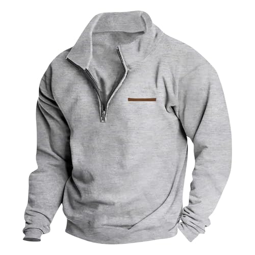 Men's Quarter Zip Up Pullover Fleece Sweatshirts Mock Neck Long Sleeve Sweaters Solid Color Casual Polo Sweatshirt Tops3