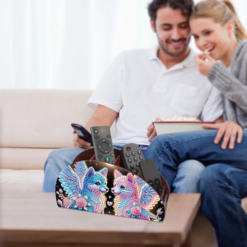 Image of DIY Diamond Painting Storage Box Organizer Couple Winged Foxes Handmade 5D Rhinestone Diamond Art Desktop Holder for Home Organization Craft Tabletop Valentine's Day Decoration