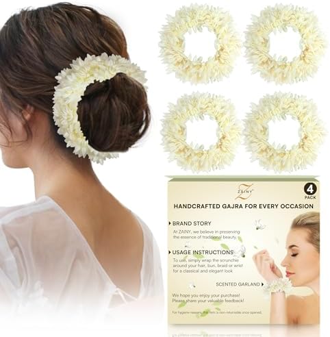 ZAINY Gajra for Hair Indian Bun Scented Artificial Jasmine Flowers for Hair
