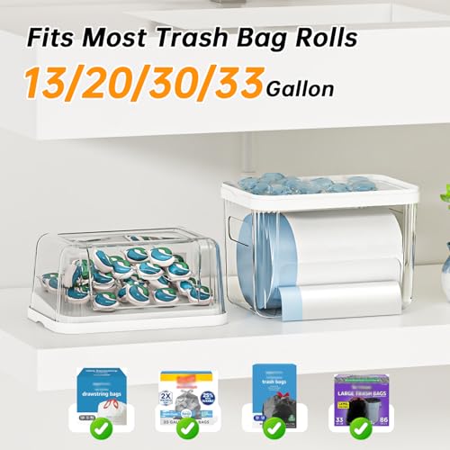 2-in-1 Trash Bag Holder Laundry & Dishwasher Pods Container,Garbage Bag Dispenser with Removable Lids,Kitchen Organizer and Under Sink Storage Box - Image 4